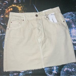 Stradivarius Denim Mini Skirt in Ecru/Khaki/Beige